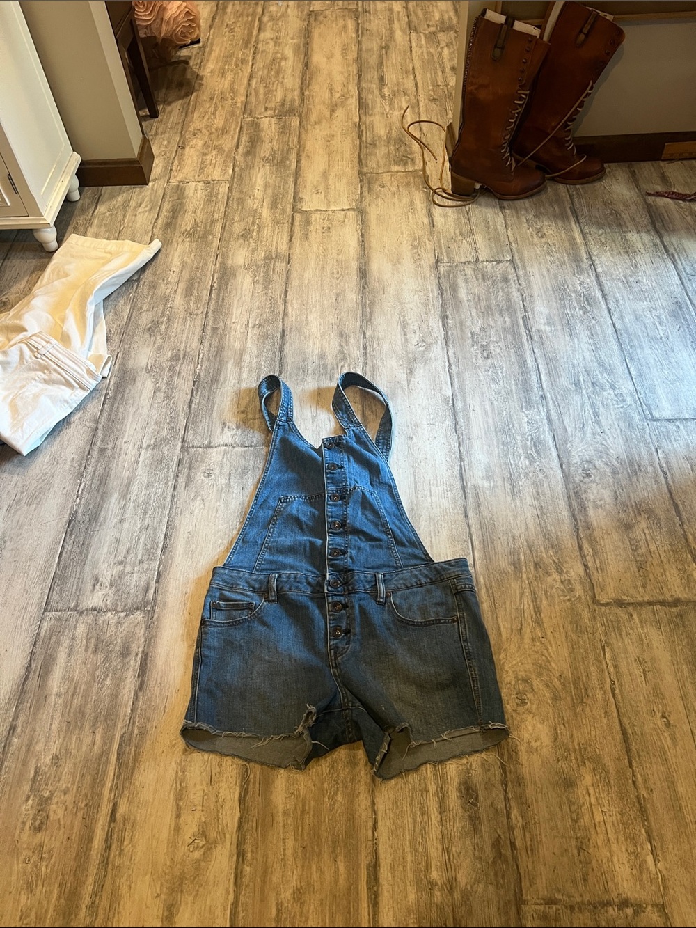 Free people Denim Button-Front Short Overalls - Blue